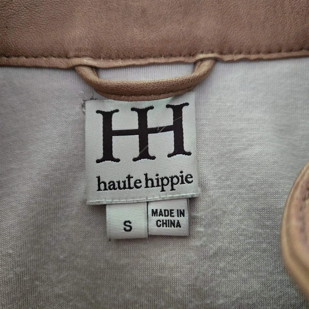 Haute Hippie Real Lambskin Leather Jacket Brown Pleated Biker Chic Boho Womens S - Picture 4 of 12